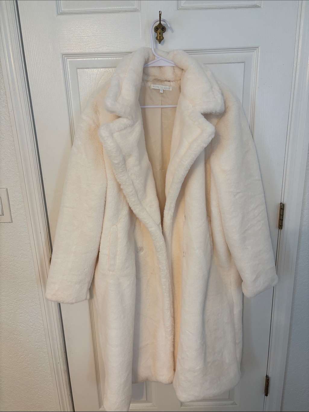 Faux Fur Longline Coat In Cream - Women's Oversized Winter Jacket